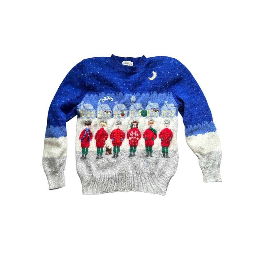 Vintage 1991 Susan Bristol Embroidered Wool Christmas Sweater Carolers Small